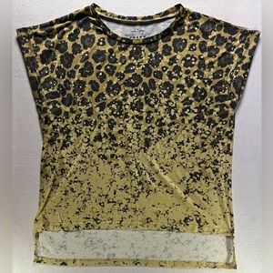 Womens Large Crazy Train Leopard Splash Print High Low Ribbed Sleeveless T-shirt